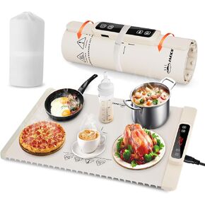 Food Warming Mat for Food, Electric Warming Tray with Full Surface Heating,5 Level Temperature,4 Hours Timer, Switchable °F/°C, Roll Up Food Warmers for Parties Buffet Countertop Daily Use