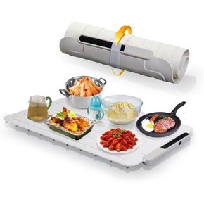 Electric Warming Tray Silicone, HomeLux Full Surface Heating Food Warming Mat 3 Temperature Setting Food Heated Mat Roll Up, Counter Dish Warming Board Warmer Pad for Party Buffet Home Use, White