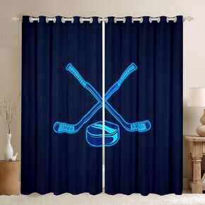 Feelyou Ice Hockey Curtains for Bedroom Living Room (2 Panels, 52 x 84 Inch) Ice Sports Games Blackout Curtains Kids Adults Hockey Player Darkening Dreapes Puck Hockey Blue Window Treatments