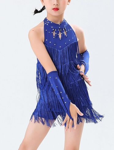 Happy Cherry Girls Latin Dance Outfits Rhinestones Tassel Halter Fringe Kids Ballroom Cha Cha Dance Dress in Saudi Arabia