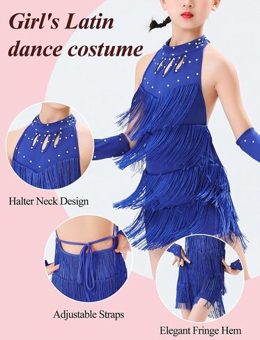 Happy Cherry Girls Latin Dance Outfits Rhinestones Tassel Halter Fringe Kids Ballroom Cha Cha Dance Dress in Saudi Arabia