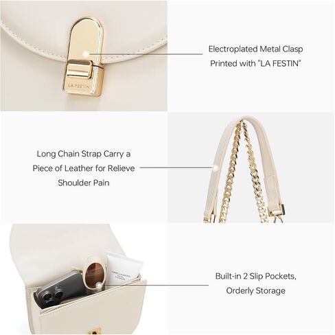 LA'FESTIN Small Leather Shoulder Bag For Women: Crossbody Purse With Chain Strap, Classic Lady Cross Body Bag, Women's Bag (Red) in Saudi Arabia