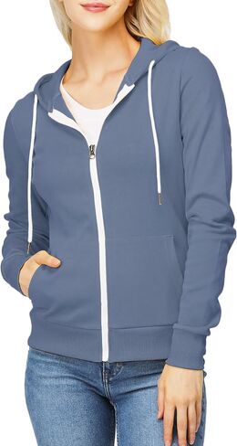 Women's Slim Fit Zip Up Hoodie Lightweight Long Sleeve Kangaroo Pocket Basic Casual wear in Kuwait