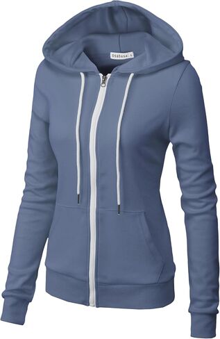 Women's Slim Fit Zip Up Hoodie Lightweight Long Sleeve Kangaroo Pocket Basic Casual wear in Kuwait
