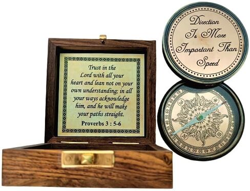 Brass Copper Vintage Navigational Compass with Wooden Box Antique Gift for Survival and Direction by Decor Hunt in Saudi Arabia