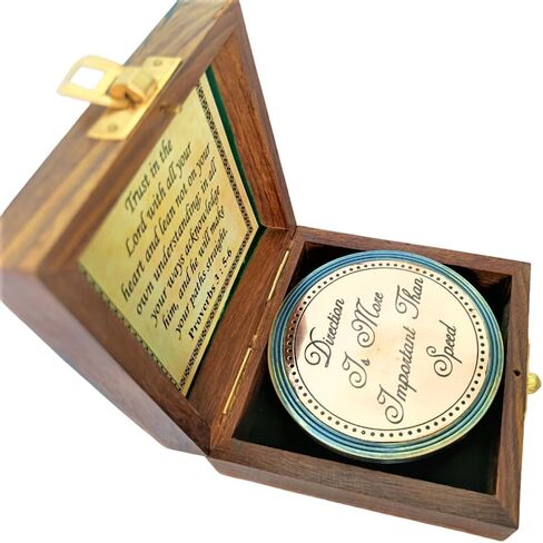 Brass Copper Vintage Navigational Compass with Wooden Box Antique Gift for Survival and Direction by Decor Hunt in Saudi Arabia