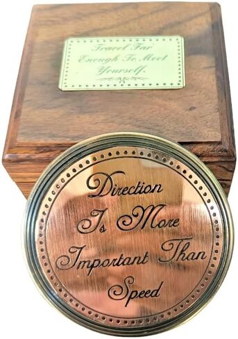 Brass Copper Vintage Navigational Compass with Wooden Box Antique Gift for Survival and Direction by Decor Hunt in Saudi Arabia
