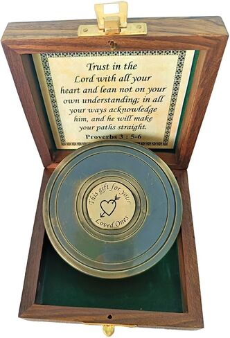 Brass Copper Vintage Navigational Compass with Wooden Box Antique Gift for Survival and Direction by Decor Hunt in Saudi Arabia