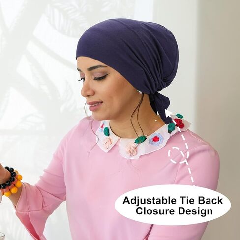 PHOGARY 4 Pcs Women Hijab Undercap, Islamic Muslim Under Hijab Cap Inner Under Scarf Hat Hijab Cap with Tie Back Closure Solid Color Underscarf Hijab Cap Turban Head Wraps for Women Chemo Sleep Cap(C) in Saudi Arabia