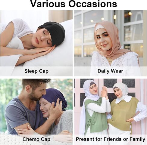 PHOGARY 4 Pcs Women Hijab Undercap, Islamic Muslim Under Hijab Cap Inner Under Scarf Hat Hijab Cap with Tie Back Closure Solid Color Underscarf Hijab Cap Turban Head Wraps for Women Chemo Sleep Cap(C) in Saudi Arabia
