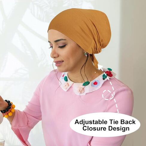 PHOGARY 4 Pcs Women Hijab Undercap, Islamic Muslim Under Hijab Cap Inner Under Scarf Hat Hijab Cap with Tie Back Closure Solid Color Underscarf Hijab Cap Turban Head Wraps for Women Chemo Sleep Cap(C) in Saudi Arabia