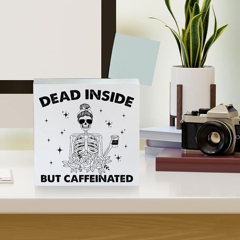 Farmhouse Humor Coffee Quote Wooden Box Sign Rustic Style Coffee Wood Block Tabletop Sign Decorative Desk Sign Decor for Home Kitchen Shelf 5 X 5 Inches in Kuwait