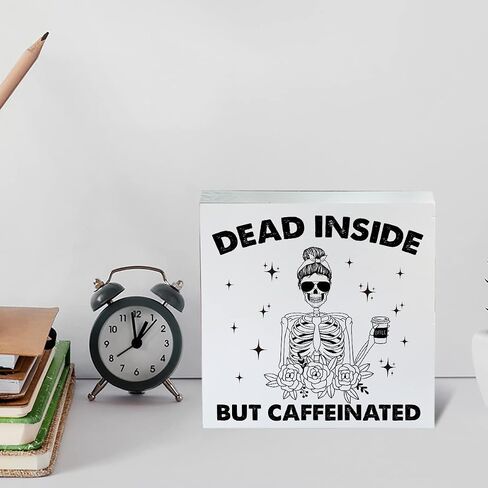 Farmhouse Humor Coffee Quote Wooden Box Sign Rustic Style Coffee Wood Block Tabletop Sign Decorative Desk Sign Decor for Home Kitchen Shelf 5 X 5 Inches in Kuwait