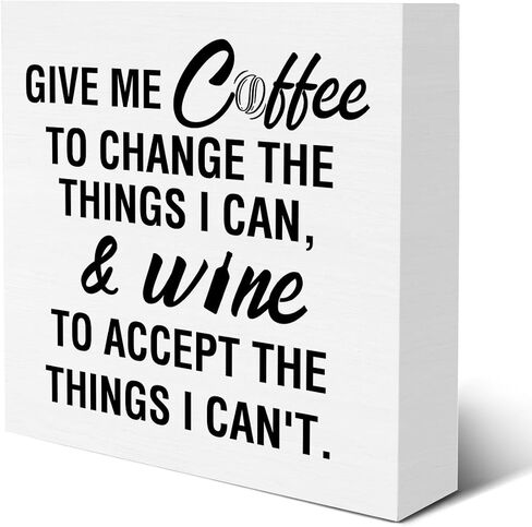 Farmhouse Humor Coffee Quote Wooden Box Sign Rustic Style Coffee Wood Block Tabletop Sign Decorative Desk Sign Decor for Home Kitchen Shelf 5 X 5 Inches in Kuwait