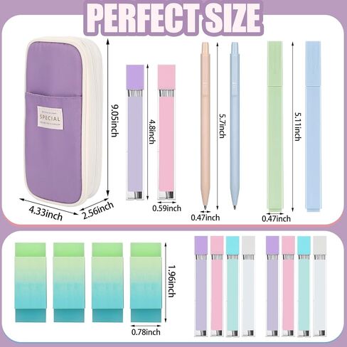 Teling 37 Pcs Aesthetic School Supplies includes Cute Pencil Case 12 Pcs 0.5 Mm/ 0.7 mm Mechanical Pencil 4 Pcs Erasers 8 Tubes Pencil Refills 12 Pcs Cute Highlighters for Girls School (Dark Blue) in Kuwait