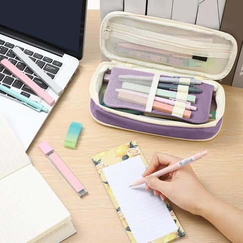 Teling 37 Pcs Aesthetic School Supplies includes Cute Pencil Case 12 Pcs 0.5 Mm/ 0.7 mm Mechanical Pencil 4 Pcs Erasers 8 Tubes Pencil Refills 12 Pcs Cute Highlighters for Girls School (Dark Blue) in Kuwait