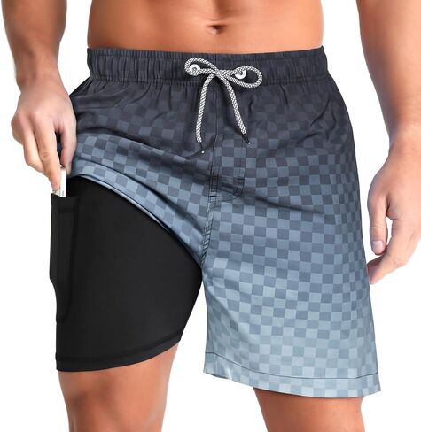 zeetoo Mens Swim Trunks with Compression Liner 5" Inseam Quick Dry Beach Shorts with Zipper Pockets in Saudi Arabia