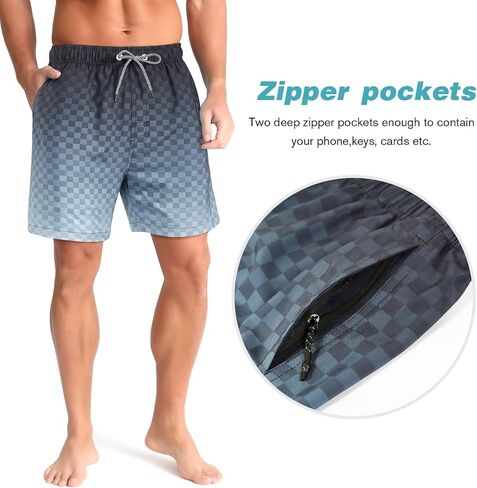 zeetoo Mens Swim Trunks with Compression Liner 5" Inseam Quick Dry Beach Shorts with Zipper Pockets in Saudi Arabia