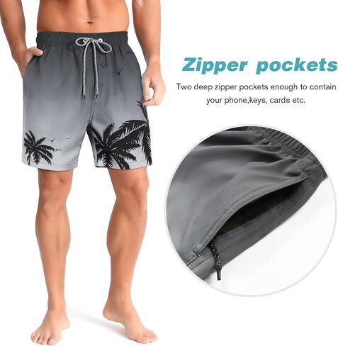 zeetoo Mens Swim Trunks with Compression Liner 5" Inseam Quick Dry Beach Shorts with Zipper Pockets in Saudi Arabia
