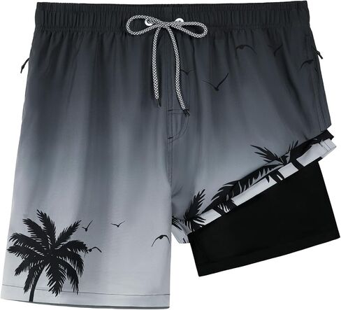 zeetoo Mens Swim Trunks with Compression Liner 5" Inseam Quick Dry Beach Shorts with Zipper Pockets in Saudi Arabia