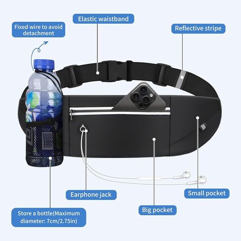 Slim Running Belt Fanny Pack for Men Women, Running Phone Holder Runners Pouch Waist Pack for Workout (1198, Black) in Kuwait