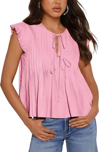 BTFBM المرأة الصيف قميص غير رسمي 2025 ملابس المنتجع كشكش كم كاب الجبهة ربطة القوس فيونكة القمم فضفاضة فلوي الشاطئ بلوزة قمصان in Kuwait