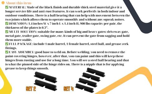2 Pack Gate Hinges, 7 inches Heavy Duty Gate Hinge, Weld-On Install Fence Gate Hinge, Gate Hinges For Wooden Fences Heavy Duty, Gate Hinges For Metal Gates, Fence Hinges for Outdoor Gate - Black Color in Saudi Arabia