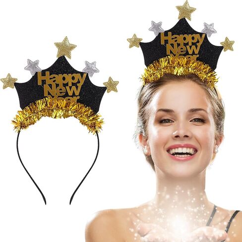 6Pcs Happy New Year Headband for Women, 2025 New Years Eve Headband Tiara for Nye Party Favors 2025, Gold&Silver New Years Headpiece New Years Eve Party Supplies 2025 in Saudi Arabia