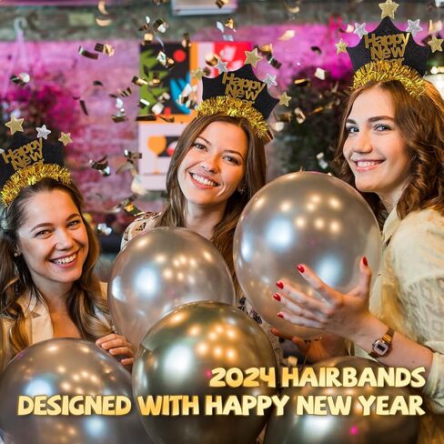 6Pcs Happy New Year Headband for Women, 2025 New Years Eve Headband Tiara for Nye Party Favors 2025, Gold&Silver New Years Headpiece New Years Eve Party Supplies 2025 in Saudi Arabia