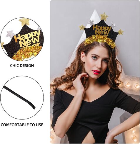 6Pcs Happy New Year Headband for Women, 2025 New Years Eve Headband Tiara for Nye Party Favors 2025, Gold&Silver New Years Headpiece New Years Eve Party Supplies 2025 in Saudi Arabia