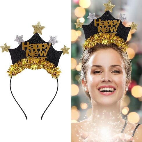 6Pcs Happy New Year Headband for Women, 2025 New Years Eve Headband Tiara for Nye Party Favors 2025, Gold&Silver New Years Headpiece New Years Eve Party Supplies 2025 in Saudi Arabia