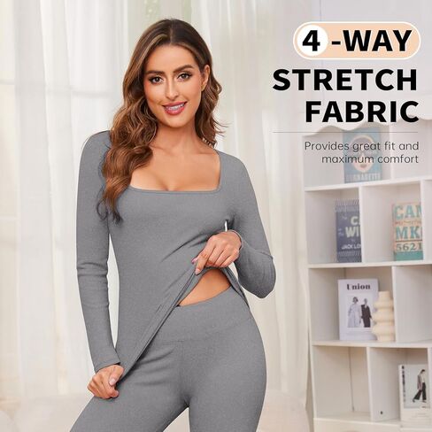 Women's Thermal Underwear Set Long Johns Fleece Lined Base Layer Long Sleeve Warm Shirts Winter Cold Weather Top Bottom in Kuwait