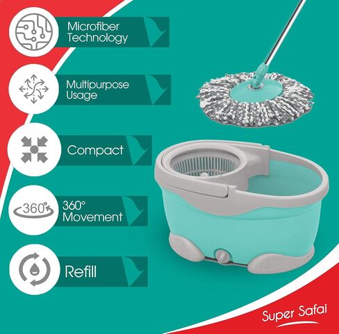 Spotzero Mop and Bucket with Wringer Set for Floor Cleaning with Wheels, 2 Microfiber Refills included, Extendable Handle, 360 Spinning System, (trapeadores con cubeta giratoria 360) Maxx Spin Mop in Saudi Arabia