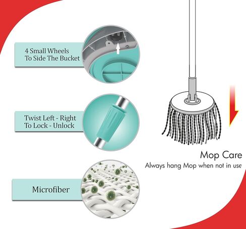 Spotzero Mop and Bucket with Wringer Set for Floor Cleaning with Wheels, 2 Microfiber Refills included, Extendable Handle, 360 Spinning System, (trapeadores con cubeta giratoria 360) Maxx Spin Mop in Saudi Arabia