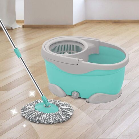Spotzero Mop and Bucket with Wringer Set for Floor Cleaning with Wheels, 2 Microfiber Refills included, Extendable Handle, 360 Spinning System, (trapeadores con cubeta giratoria 360) Maxx Spin Mop in Saudi Arabia