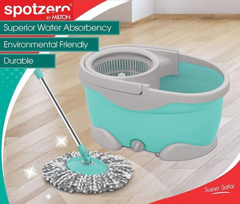 Spotzero Mop and Bucket with Wringer Set for Floor Cleaning with Wheels, 2 Microfiber Refills included, Extendable Handle, 360 Spinning System, (trapeadores con cubeta giratoria 360) Maxx Spin Mop in Saudi Arabia