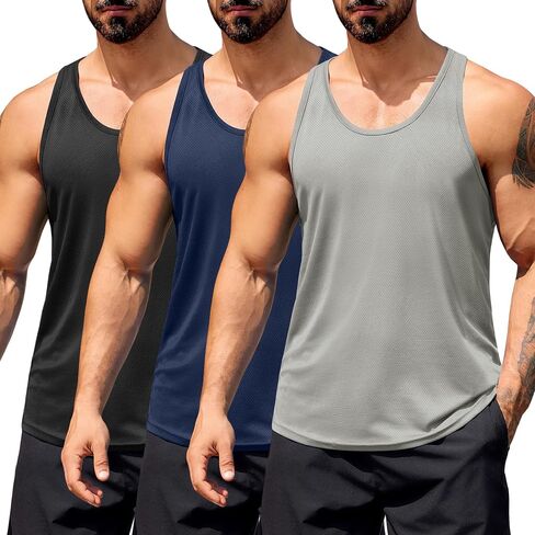 COOFANDY Men's 3 Pack Workout Tank Tops Quick Dry Gym Sleeveless Muscle T Shirts Y Back Athlectic Tank Bodybuilding Top in Saudi Arabia