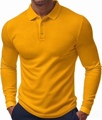 Mens Polo Shirts Long Sleeve Golf Shirt Casual Button Down Shirt Lightweight Collared Waffle Shirts in Saudi Arabia