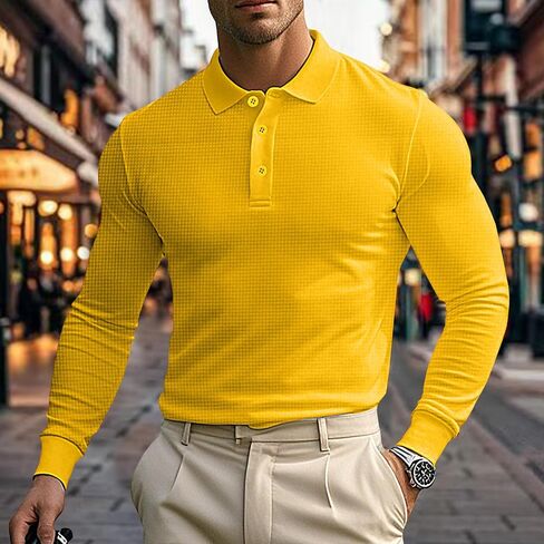 Mens Polo Shirts Long Sleeve Golf Shirt Casual Button Down Shirt Lightweight Collared Waffle Shirts in Saudi Arabia