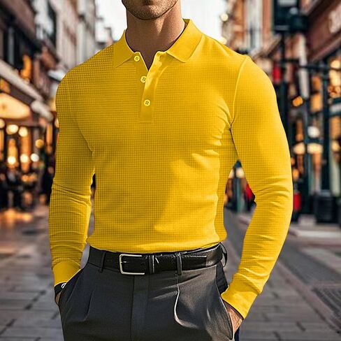 Mens Polo Shirts Long Sleeve Golf Shirt Casual Button Down Shirt Lightweight Collared Waffle Shirts in Saudi Arabia
