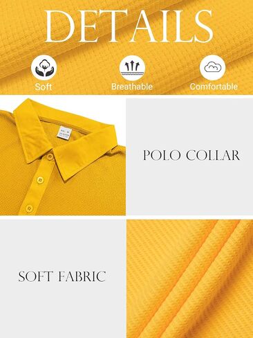 Mens Polo Shirts Long Sleeve Golf Shirt Casual Button Down Shirt Lightweight Collared Waffle Shirts in Saudi Arabia