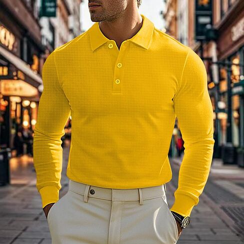 Mens Polo Shirts Long Sleeve Golf Shirt Casual Button Down Shirt Lightweight Collared Waffle Shirts in Saudi Arabia