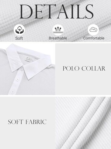 Mens Polo Shirts Long Sleeve Golf Shirt Casual Button Down Shirt Lightweight Collared Waffle Shirts in Saudi Arabia