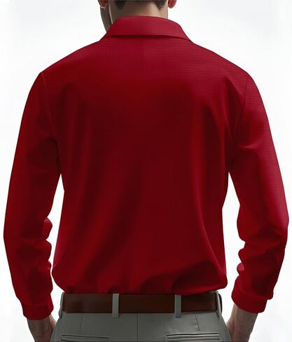 Mens Polo Shirts Long Sleeve Golf Shirt Casual Button Down Shirt Lightweight Collared Waffle Shirts in Saudi Arabia