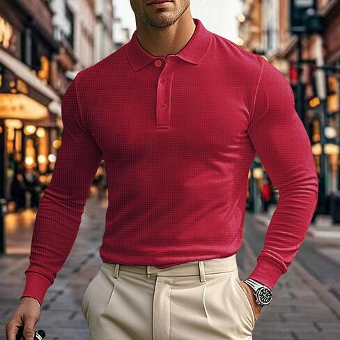 Mens Polo Shirts Long Sleeve Golf Shirt Casual Button Down Shirt Lightweight Collared Waffle Shirts in Saudi Arabia