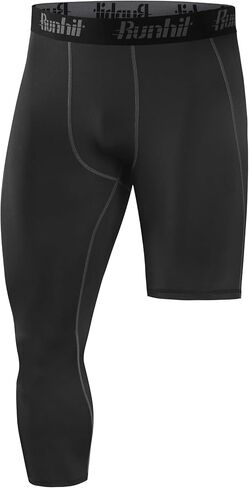 Runhit Men's 3/4 One Leg Compression Tights Single Leg Basketball Compression Pants Leggings Base Layer for Athletic in Kuwait