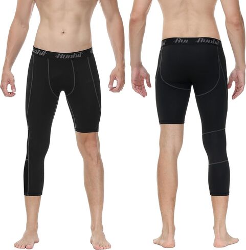 Runhit Men's 3/4 One Leg Compression Tights Single Leg Basketball Compression Pants Leggings Base Layer for Athletic in Kuwait