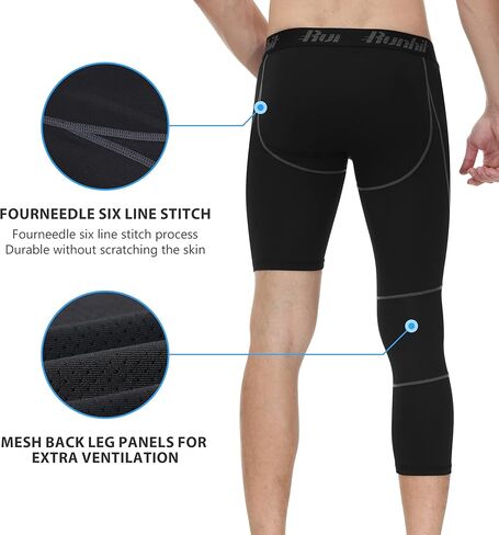 Runhit Men's 3/4 One Leg Compression Tights Single Leg Basketball Compression Pants Leggings Base Layer for Athletic in Kuwait