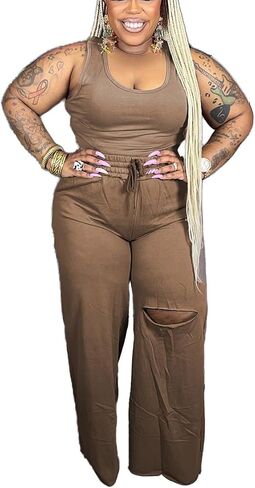2 Piece Sets for Women Lounge Sweatsuit Crop Tops Drawstring Ripped Wide Leg Pants with Pockets 2024 Tracksuit in Saudi Arabia