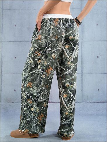 SOLY HUX Women's Camo Pants Wide Leg Baggy Sweatpants Elastic Waist Drawstring Loose Pants in Saudi Arabia